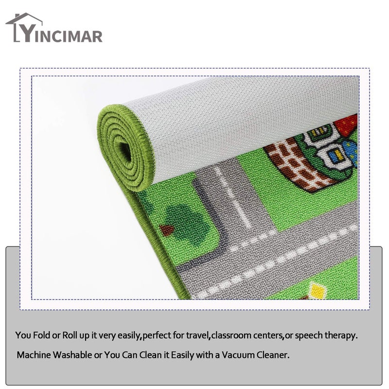 Yincimar Kids Carpet Playmat Rug, 5' x 6'6" Extra Large City Life Educational Car Rug for Baby Toddler Boy Bedroom Playroom - Image 4
